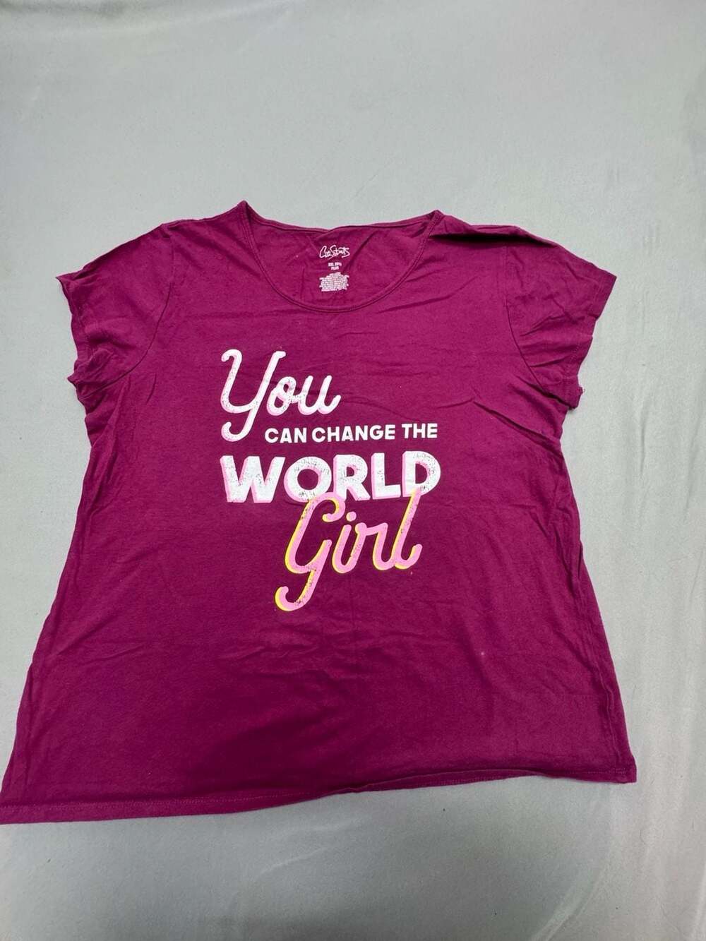 City Streets Graphic Tee Size XXL 20 1/2 Plus Burgundy You Can Change The World